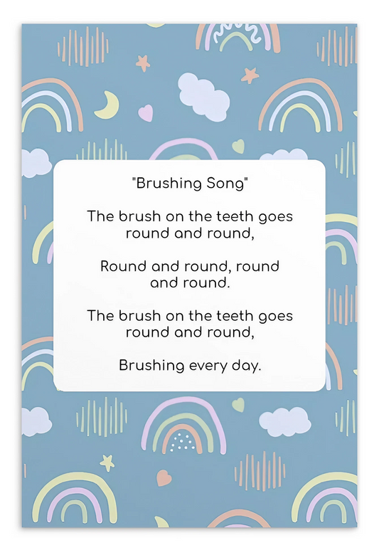 Toothbrushing Song Cards- Brushing Song (To The Tune Of "The Wheels on the Bus" Song)