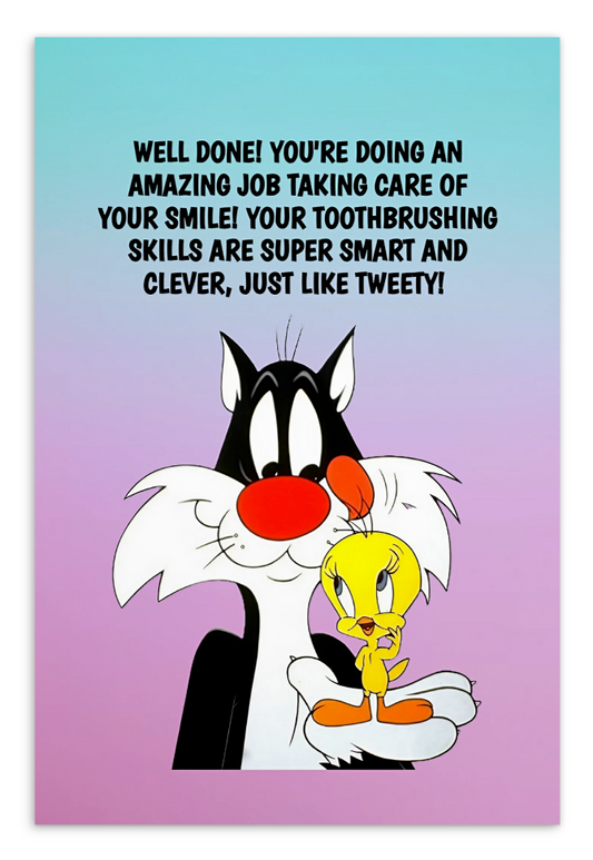 Sylvester And Tweety  | Dental Motivational & Reward Cards- Well Done For Keeping Your Teeth Healthy, Strong And Bright!
