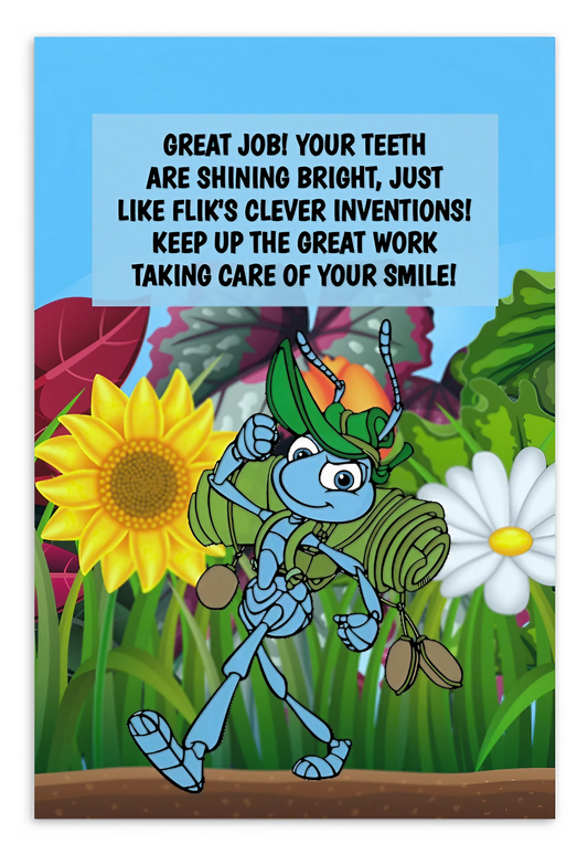A Bug's Life | Dental Motivational & Reward Cards- Great Job! Your Teeth Are Shining Bright, Just Like Flik's Clever Inventions!