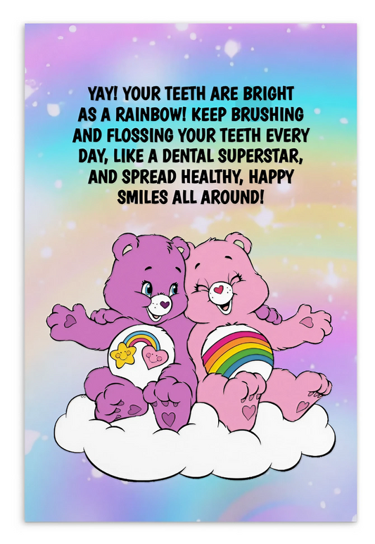 Care Bears | Dental Motivational & Reward Cards- Yay! You're Teeth Are Bright As A Rainbow!