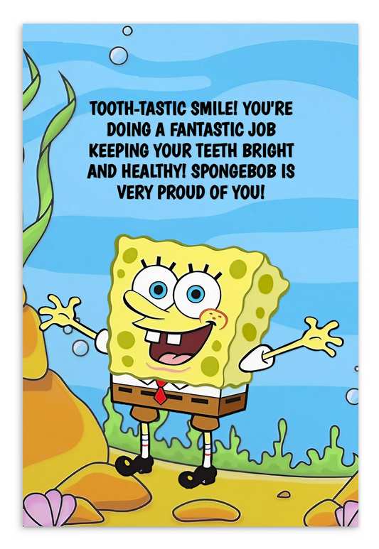 Spongebob | Dental Motivational & Reward Cards- Tooth-Tastic Smile! You're A Fantastic Job Taking Care Of Your Teeth!