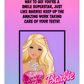 Barbie | Dental Motivational & Reward Cards- Way To Go! You're A Smile Superstar