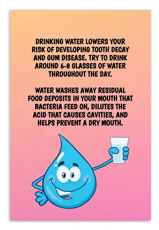 Oral Hygiene Cards-  Drinking Water Lowers Your Risk Of Developing Tooth Decay And Gum Disease