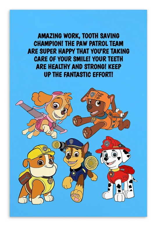 Paw Patrol | Dental Motivational & Reward Cards- Amazing Work, Tooth Saving Champion!