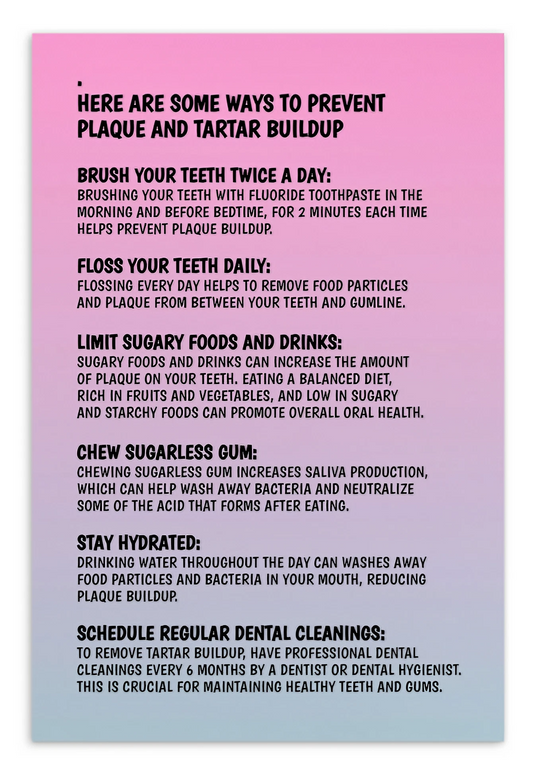 Oral Hygiene Cards-  Ways To Prevent Plaque And Tartar Buildup