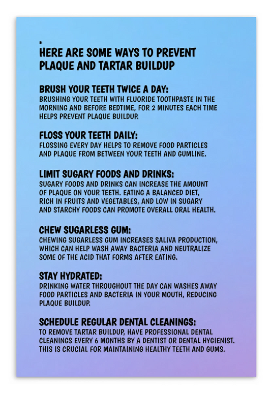 Oral Hygiene Cards-  Ways To Prevent Plaque And Tartar Buildup