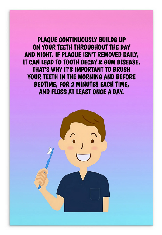 Oral Hygiene Cards- Plaque Continuously Builds Up On Your Teeth Throughout The Day And Night