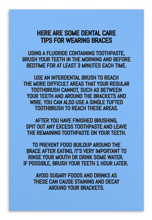 Oral Hygiene Cards-  Fixed Braces Oral Hygiene Instructions