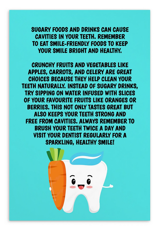 Oral Hygiene Cards- Sugary Foods And Drinks Can Cause Cavities In Your Teeth