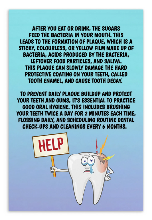 Oral Hygiene Cards- After You Eat Or Drink, The Sugars Feed The Bacteria In Your Mouth