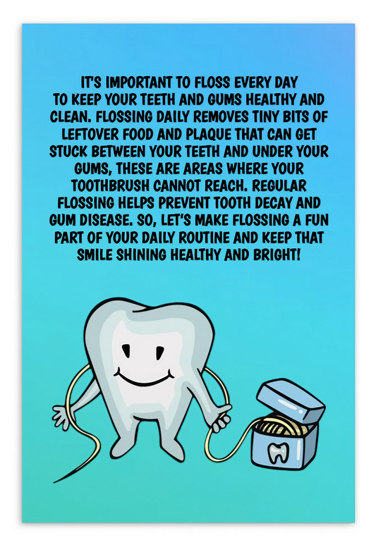 Oral Hygiene Cards- It's Important To Floss Every Day To Keep Your Teeth And Gums Healthy And Clean