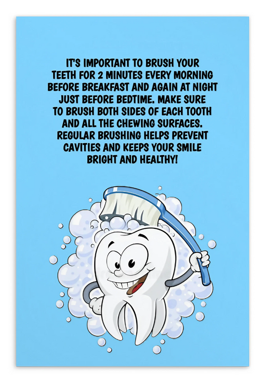 Oral Hygiene Cards-  It's Important To Brush Your Teeth For 2 Minutes Every Morning After Breakfast And Again At Night Just Before Bedtime