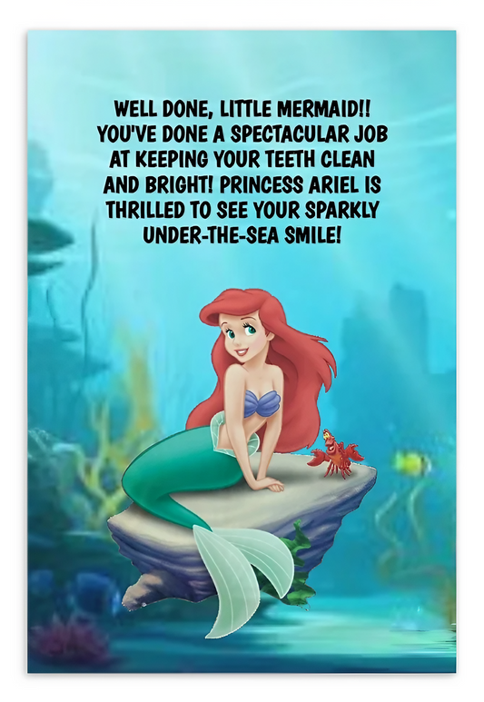 Princess Ariel | Dental Motivational & Reward Cards- Well Done, Little Mermaid! You've Done A Spectacular Job At Keeping Your Teeth Clean And Bright!