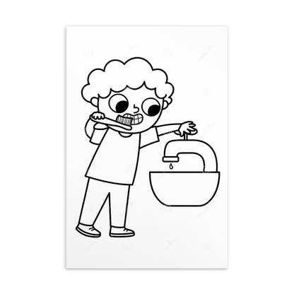 Colouring-in Cards - Boy Brushing Teeth