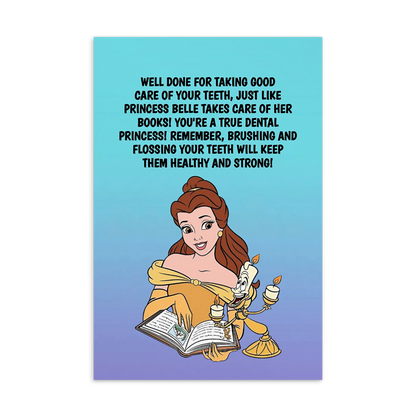 Princess Belle | Dental Motivational & Reward Cards- Well Done For Taking Good Care Of Your Teeth, Just Like Princess Belle Takes Care Of Her Books!
