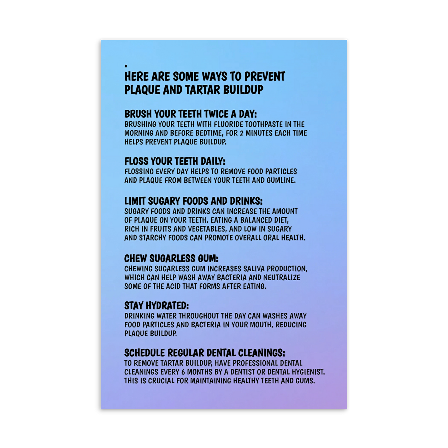 Oral Hygiene Cards-  Ways To Prevent Plaque And Tartar Buildup