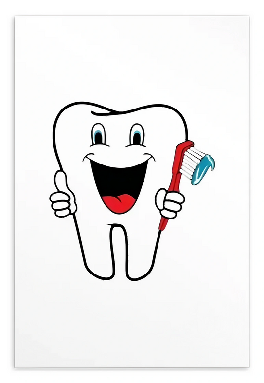 Dental Motivational & Reward Cards- Smiling Tooth Holding A Red Toothbrush (White Background)