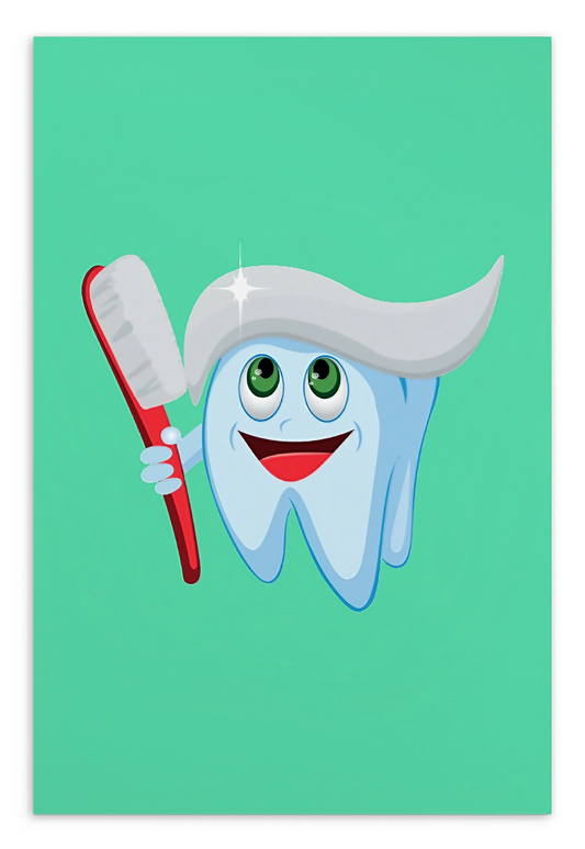 Dental Motivational & Reward Cards- Tooth With Toothpaste Hair Holding Red Toothbrush