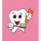 Dental Motivational & Reward Cards- Tooth Putting Green Toothpaste On Toothbrush (Pink Background)