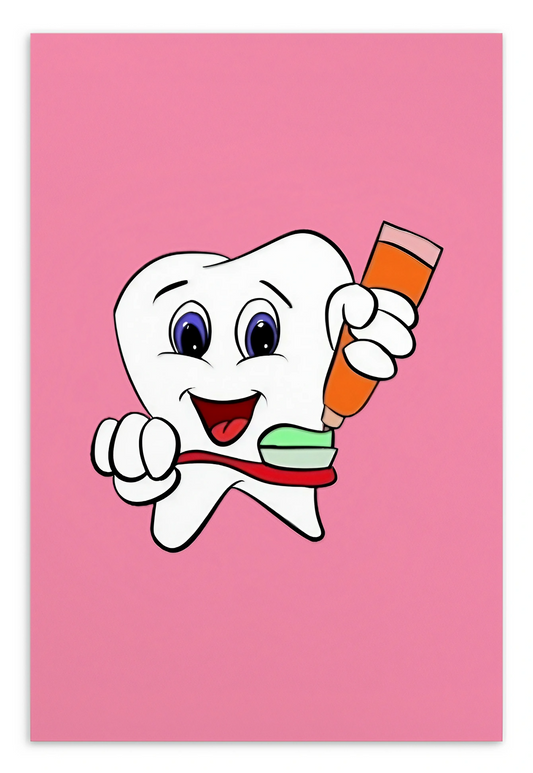 Dental Motivational & Reward Cards- Tooth Putting Green Toothpaste On Toothbrush (Pink Background)