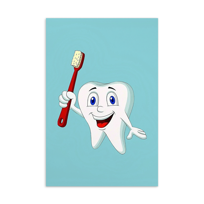 Dental Motivational & Reward Cards- Smiling Tooth Holding A Red Toothbrush (Light Blue Background)