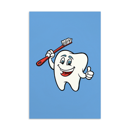 Dental Motivational & Reward Cards- Smiling Tooth Holding A Red Toothbrush (Dark blue Background)