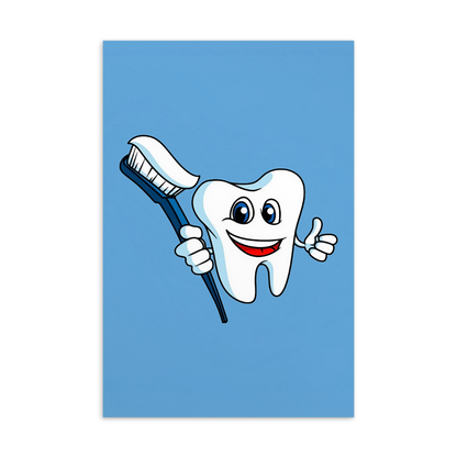 Dental Motivational & Reward Cards- Smiling Tooth Holding A Blue Toothbrush (Blue Background)